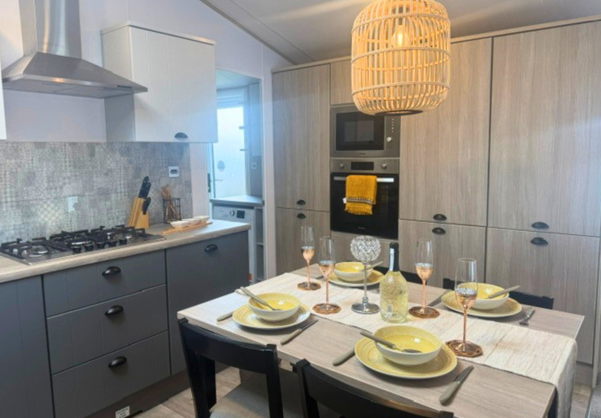Internal of a caravan kitchen diner