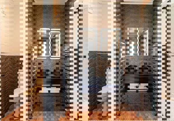 Interior of a Super Lodge Ensuite with His & Hers Sinks