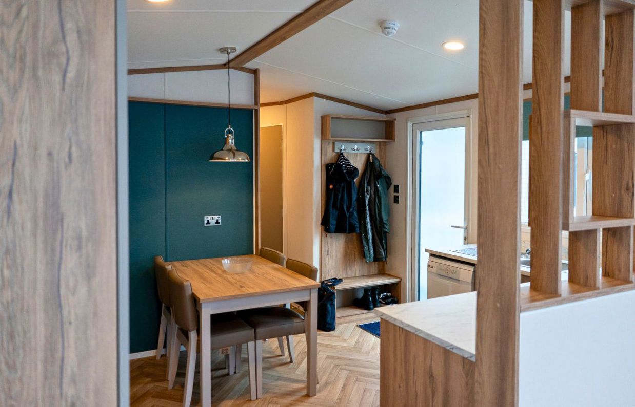 Internal of a caravan open plan kitchen diner