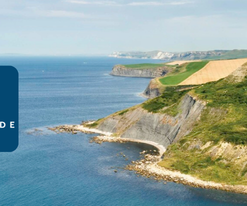An image of the south west coast path with a screenshot of the waterside app overlayed