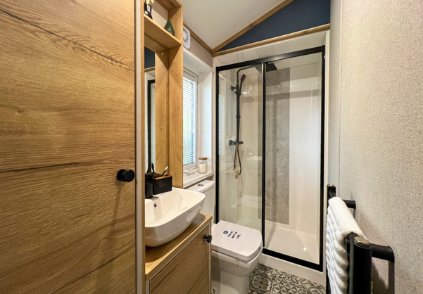 Internal of a caravan bathroom with shower