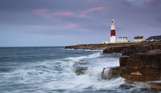 Dramatic, choppy seas at the southern tip of Portland with the Portland Lighthouse