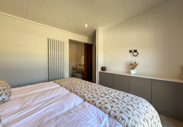 Internal of a luxury lodge master bedroom