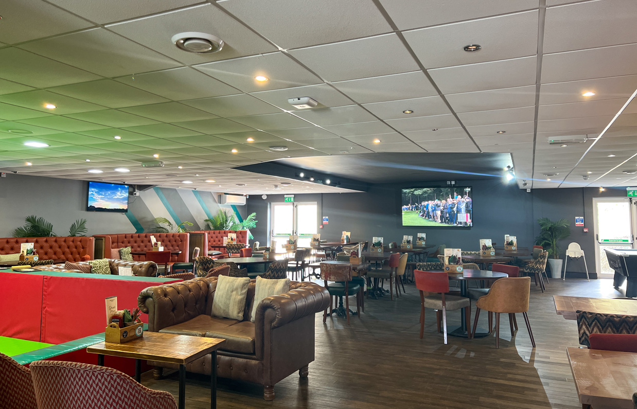 Family Room at Stargazy Bar & Grill with chairs & tables and TVs