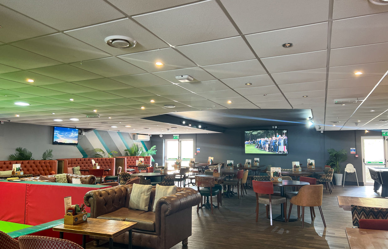 Family Room at Stargazy Bar & Grill with chairs & tables and TVs