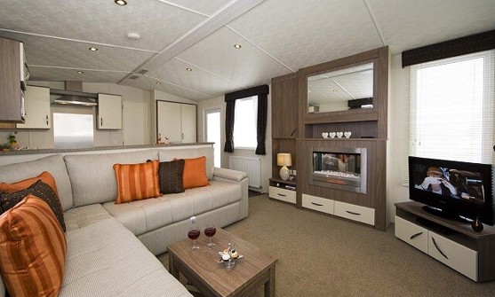 Internal of a caravan open plan living space