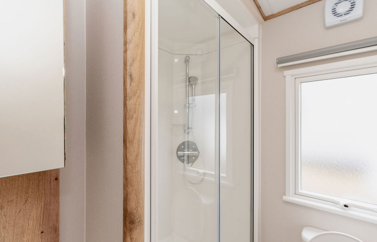 Internal of a caravan bathroom with shower
