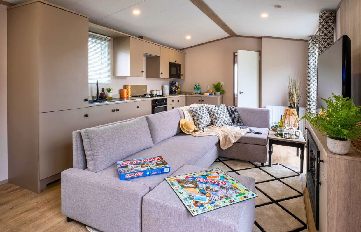 Internal of a caravan open plan living space 