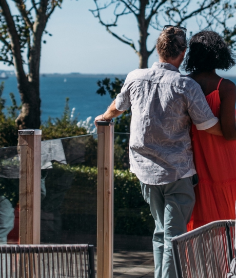 Couple at Osmington admiring their sea views