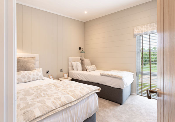 Internal of a luxury lodge twin bedroom