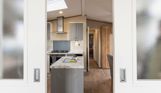 Internal of a caravan open plan kitchen