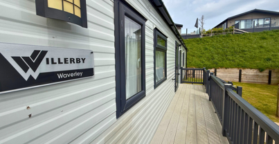 External of a caravan with decking