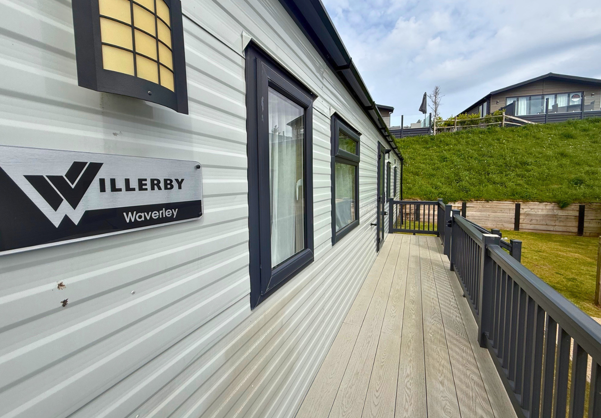 External of a caravan with decking