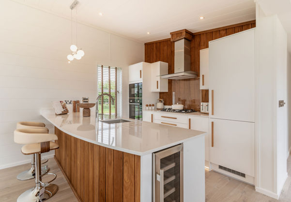 Internal of a luxury lodge open plan kitchen
