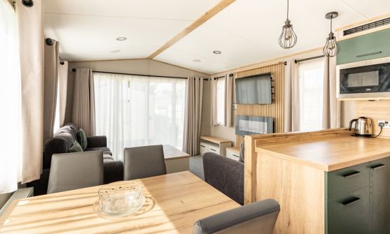 Internal of a caravan open plan living space