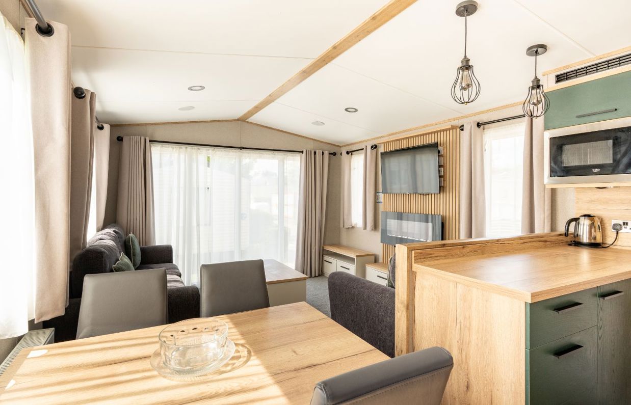 Internal of a caravan open plan living space