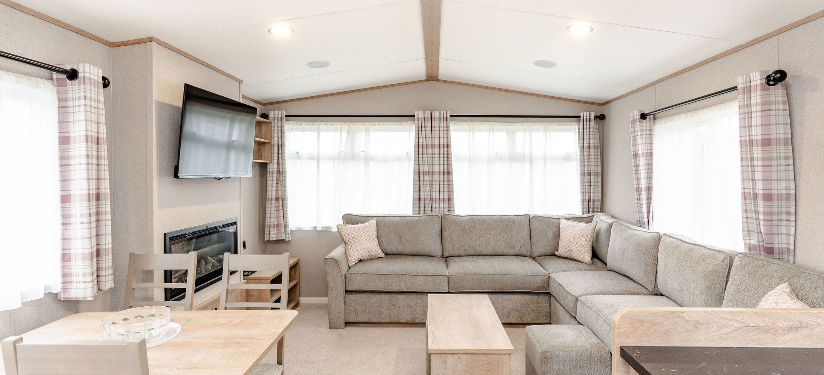 Internal of a caravan open plan living space