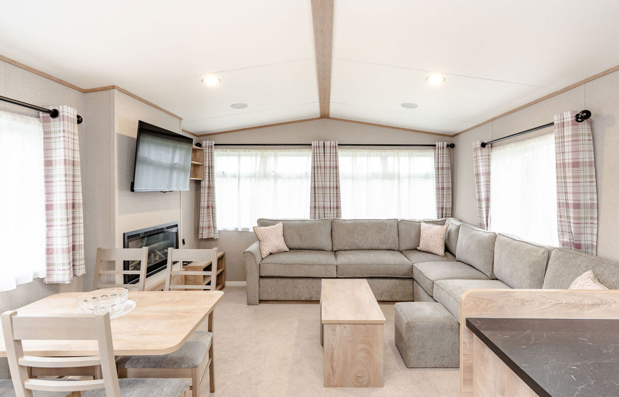 Internal of a caravan open plan living space