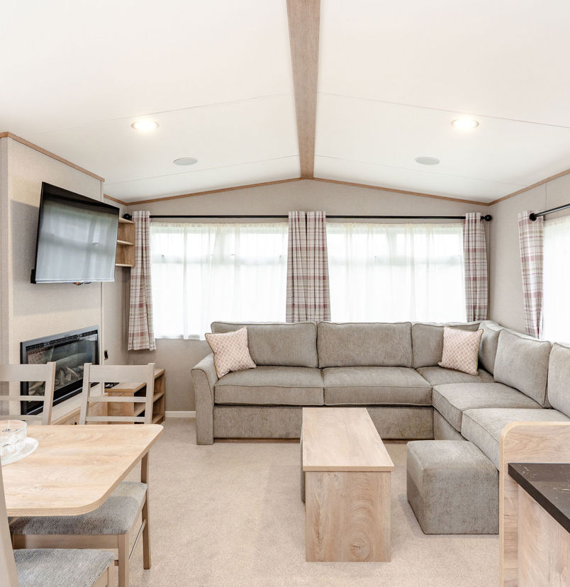 Internal of a caravan open plan living space
