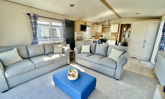 Internal of a caravan open plan living space