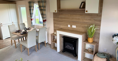 Internal of a caravan open plan living space