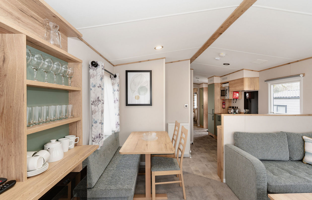 Internal of a caravan open plan living space
