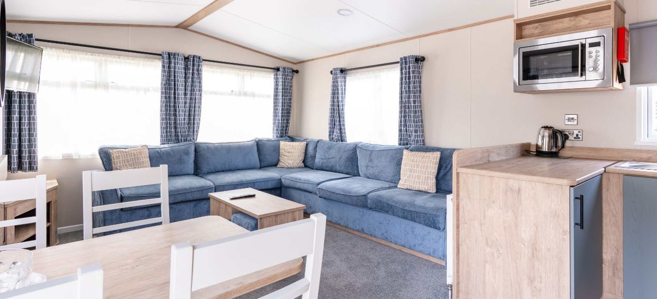 Internal of a caravan open plan living space 