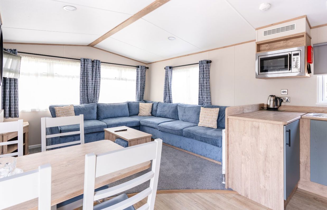Internal of a caravan open plan living space 