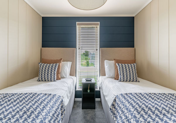 Internal of a luxury lodge twin bedroom