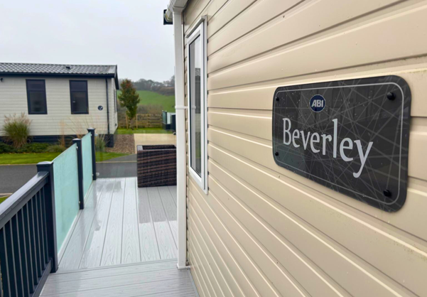 External of a caravan on pitch with decking