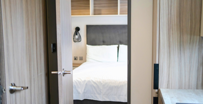 Internal of a caravan double bedroom