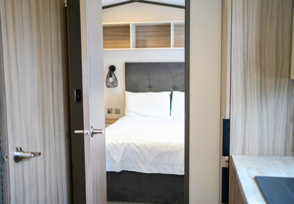 Internal of a caravan double bedroom