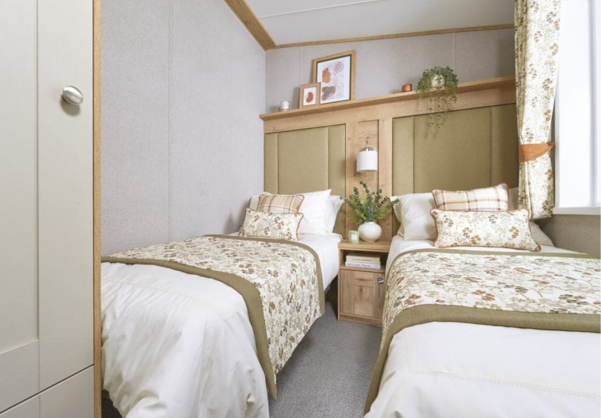 Internal of a caravan twin bedroom