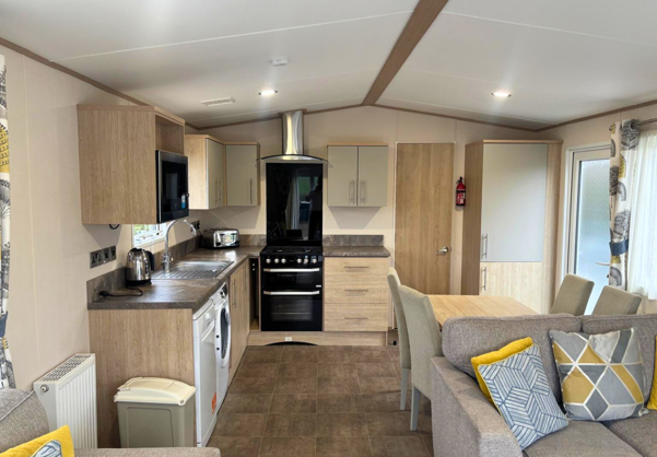Internal of a caravan open plan living space