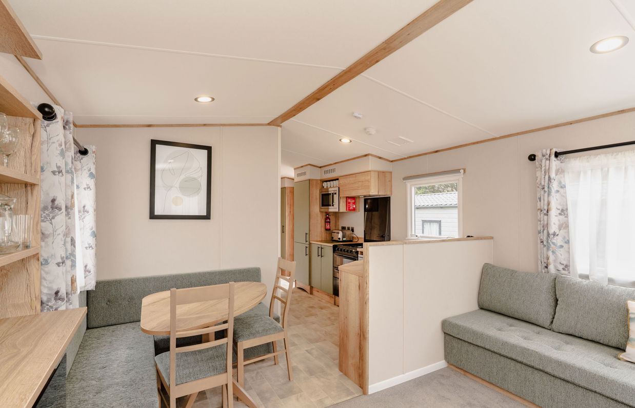 Internal of a caravan open plan living space