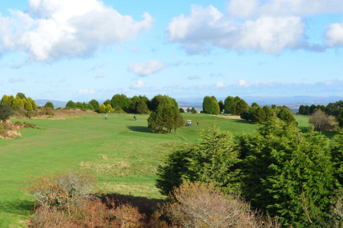 Views of the sea and coast from a golf course