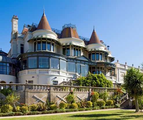 Exterior of a grand villa house Russell Cotes Museum and Art Gallery and surrounding gardens