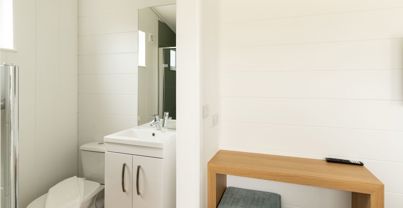 Internal of a luxury lodge ensuite bathroom with toilet and sink