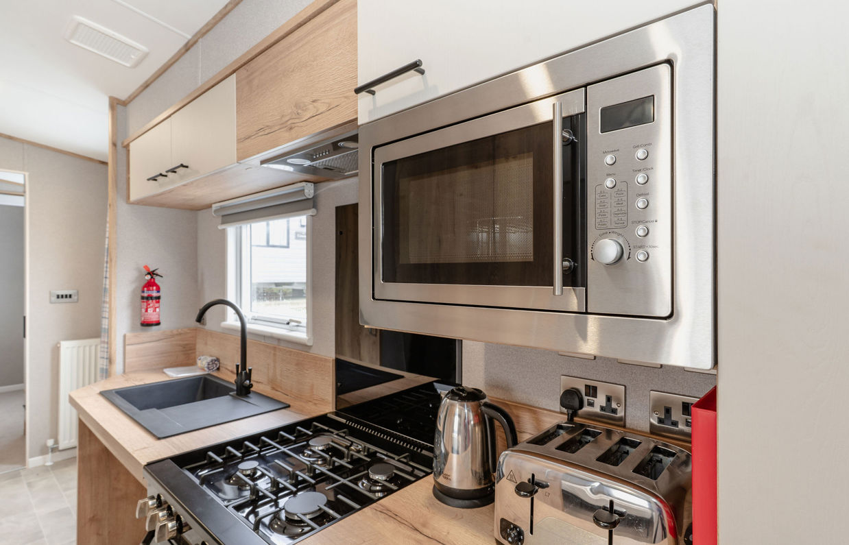 Internal of an accessible caravan open plan kitchen