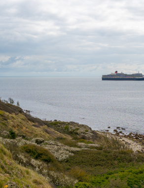 The view out to sea with cruise ships in the distance from Osmington Bay