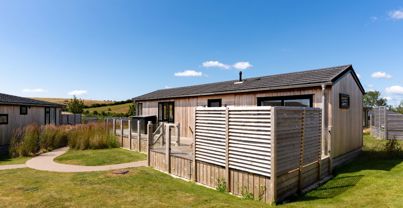 External of a cabin with decking 