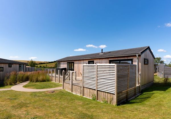 External of a cabin with decking 