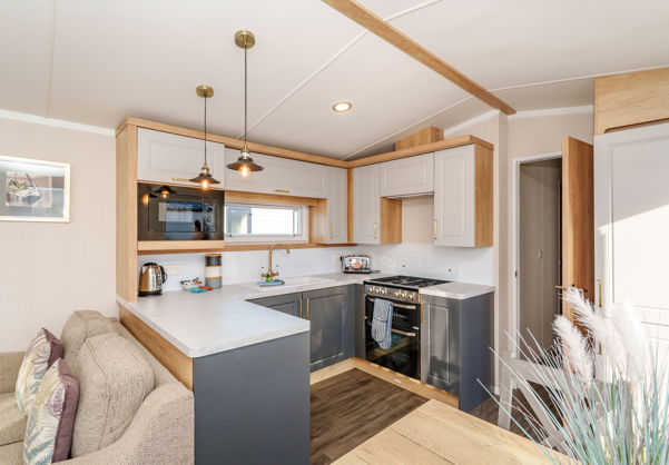 Internal of a caravan open plan kitchen