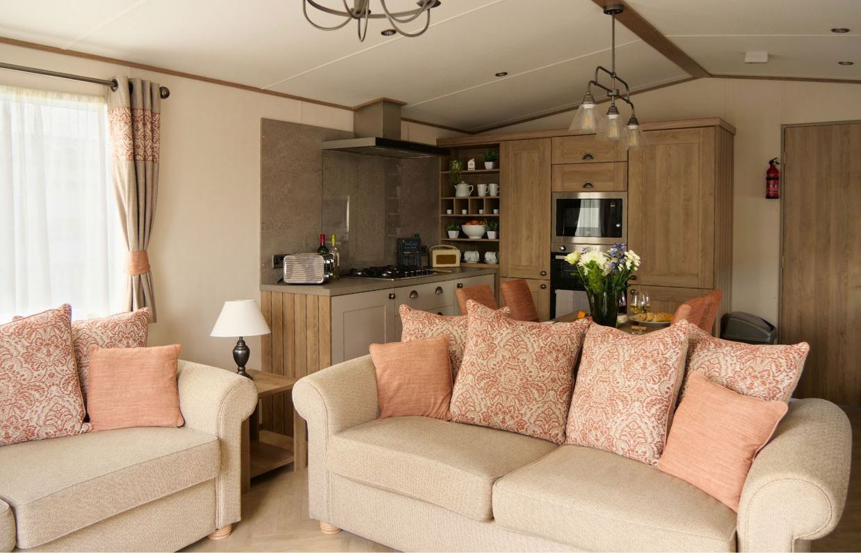 Internal of a caravan open plan living space