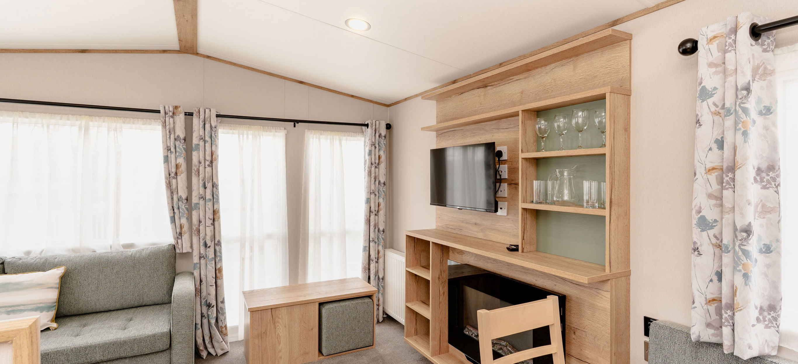 Internal of a caravan open plan living space