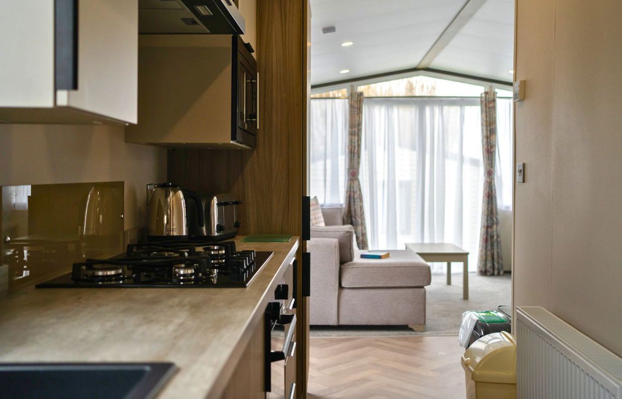 Internal of a caravan open plan living space