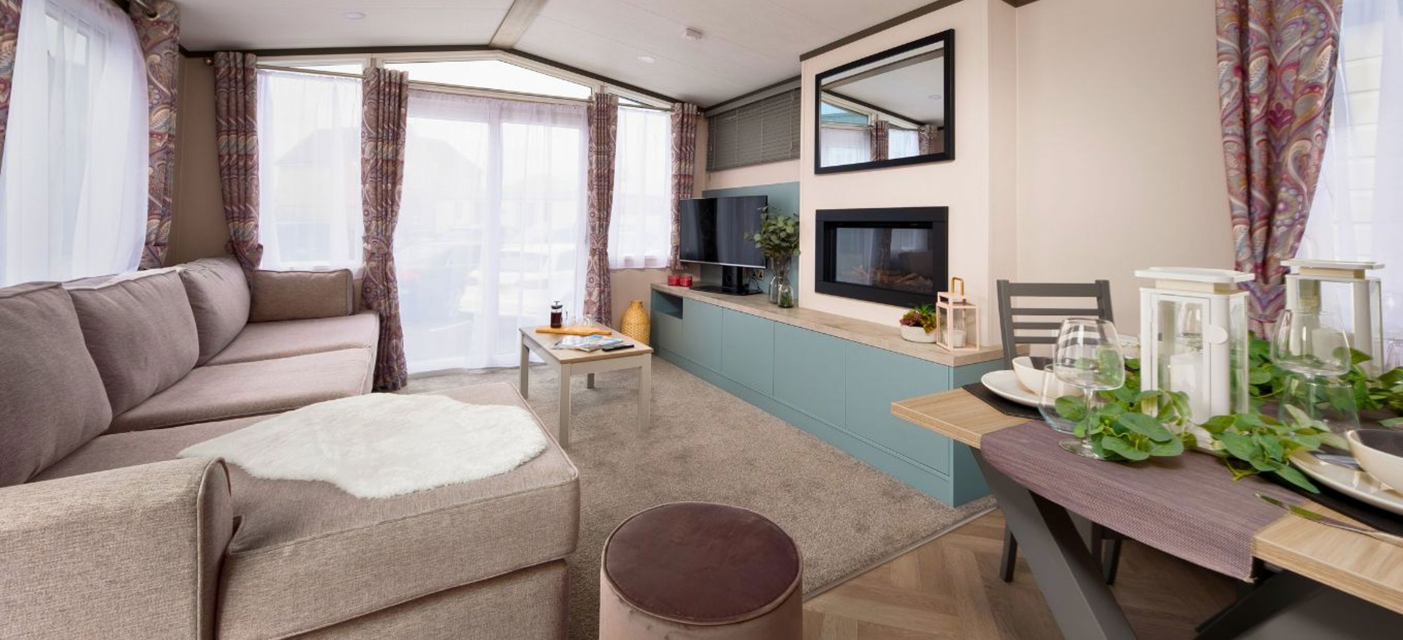 Internal of a caravan open plan living space