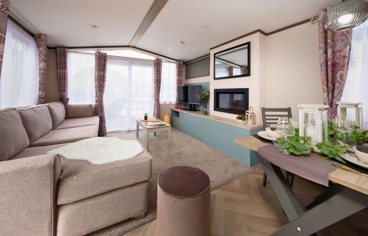 Internal of a caravan open plan living space