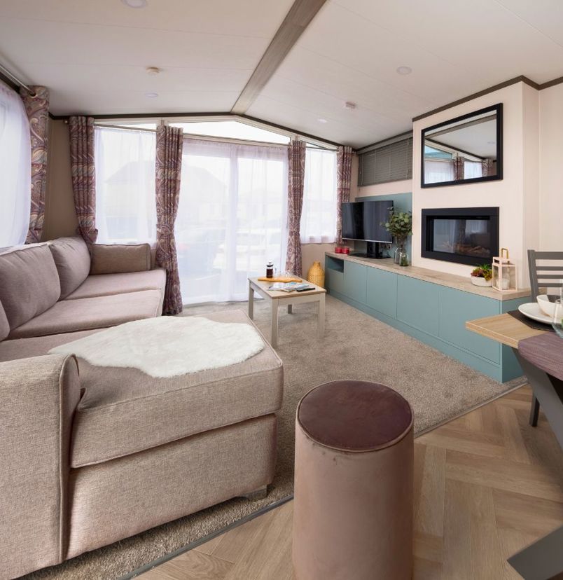 Internal of a caravan open plan living space