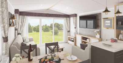 Internal of a caravan open plan living space